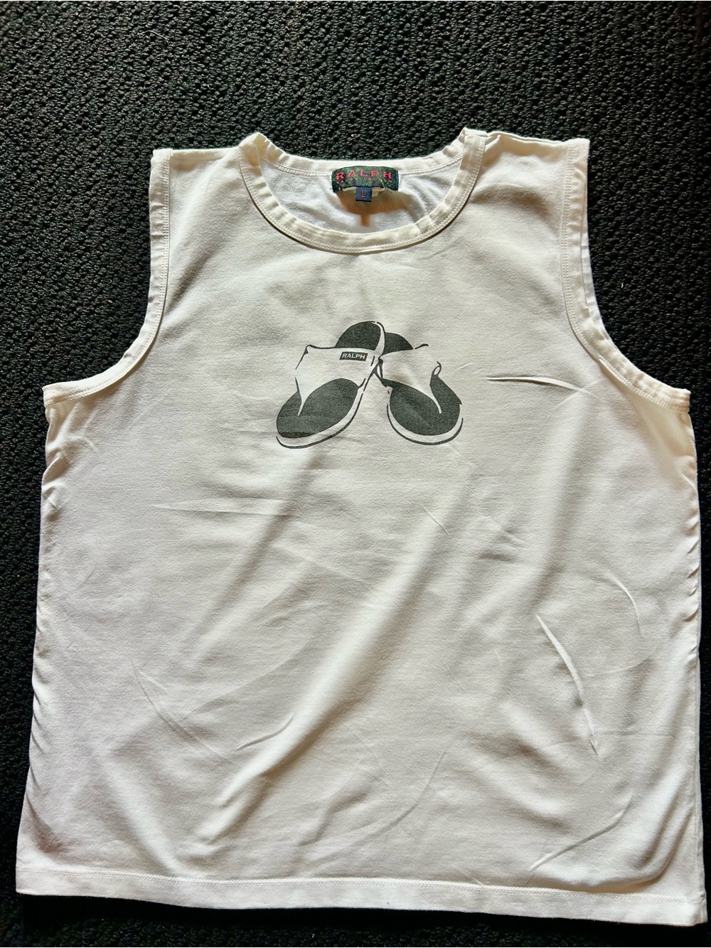 Vintage Ralph Lauren White Tank Top with  Flip-Flop 🩴Graphic